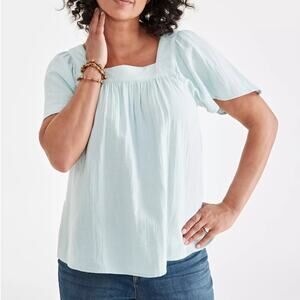 Style & Co Womens Top Mint Green Gauze Square-Neck XL Beachy Breezy Cotton